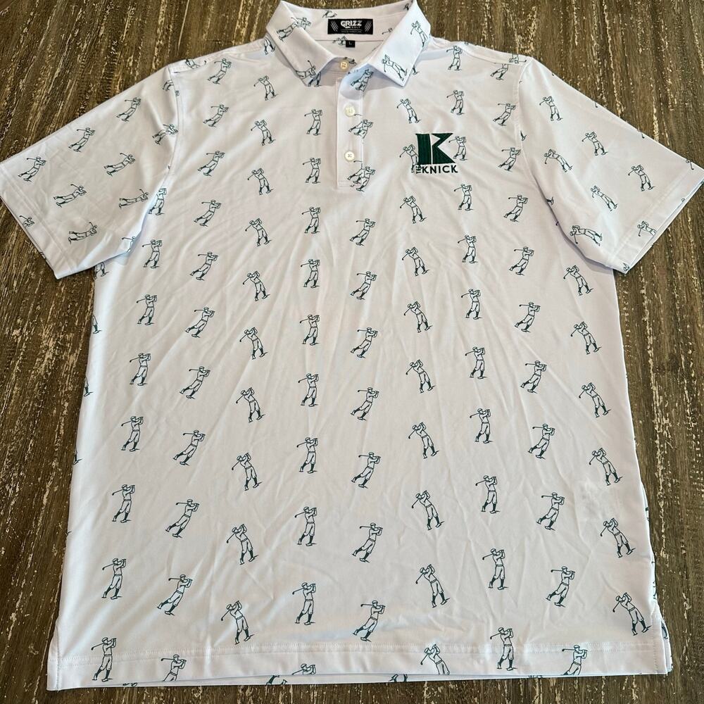 Grizz Golf Performance Golf Polo Shirt AOP Golfer Polyester White Mens Size L